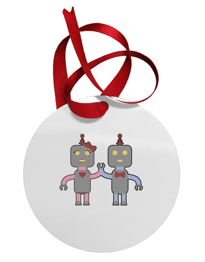 Cute Robot Love Circular Metal Ornament by TooLoud-Ornament-TooLoud-White-Davson Sales