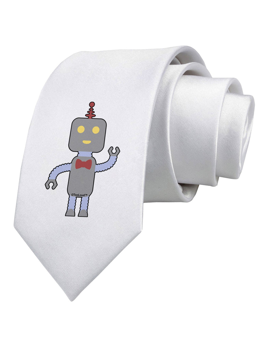 Cute Robot Male Printed White Necktie