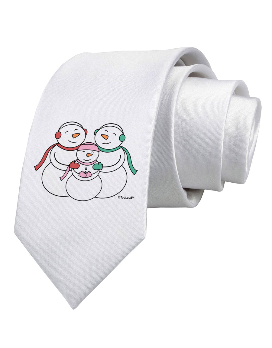 Cute Snowman Family with Girl Printed White Necktie by TooLoud