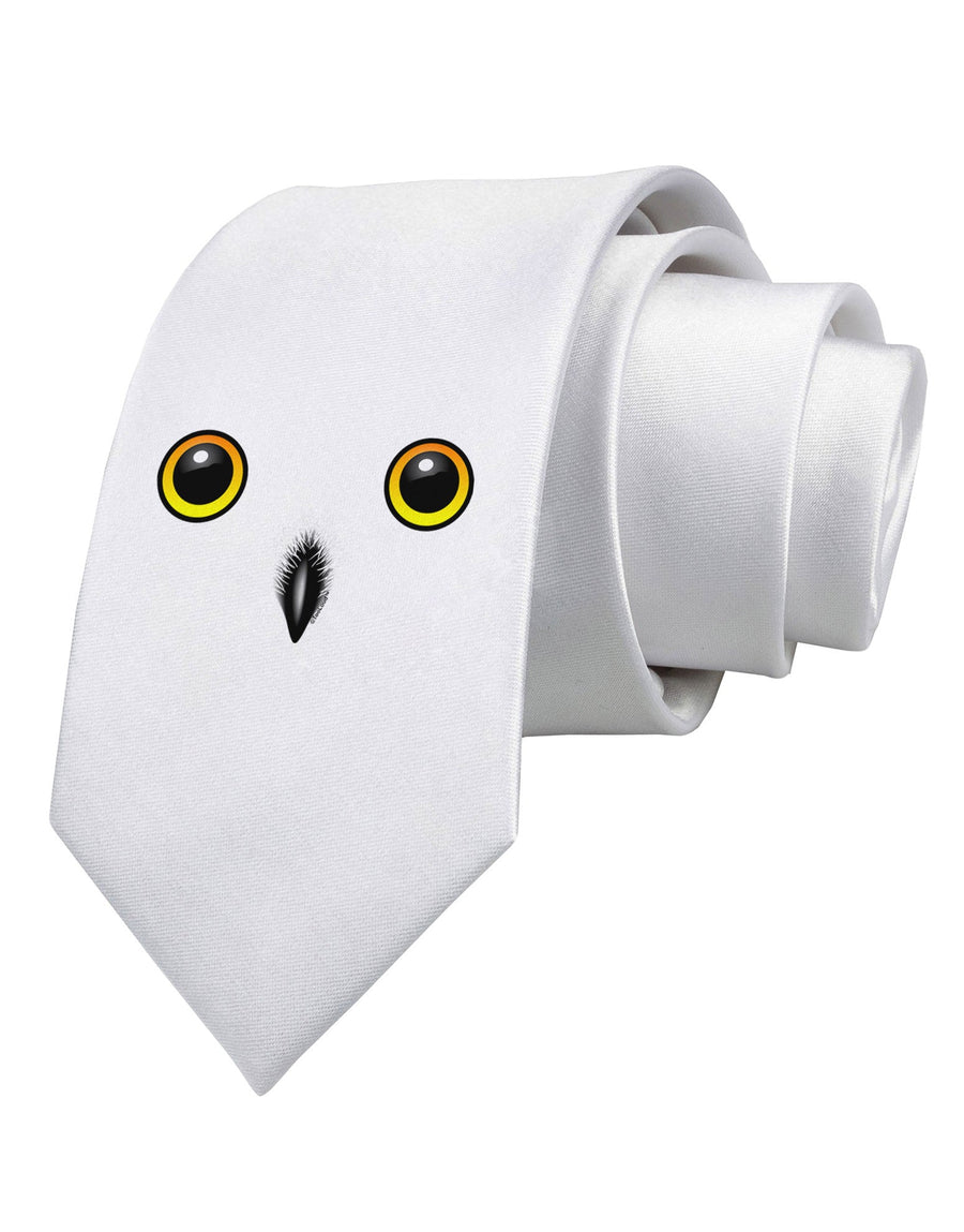 Cute Snowy Owl Face Printed White Necktie