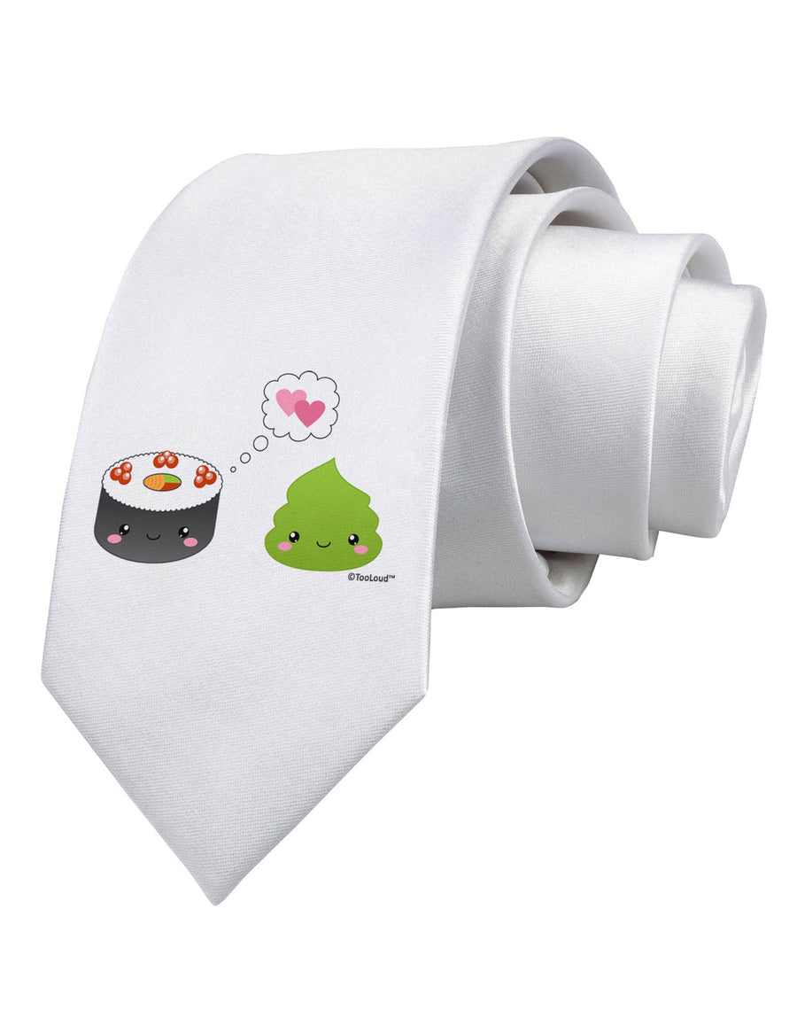 Cute Sushi and Wasabi Love Printed White Necktie by TooLoud