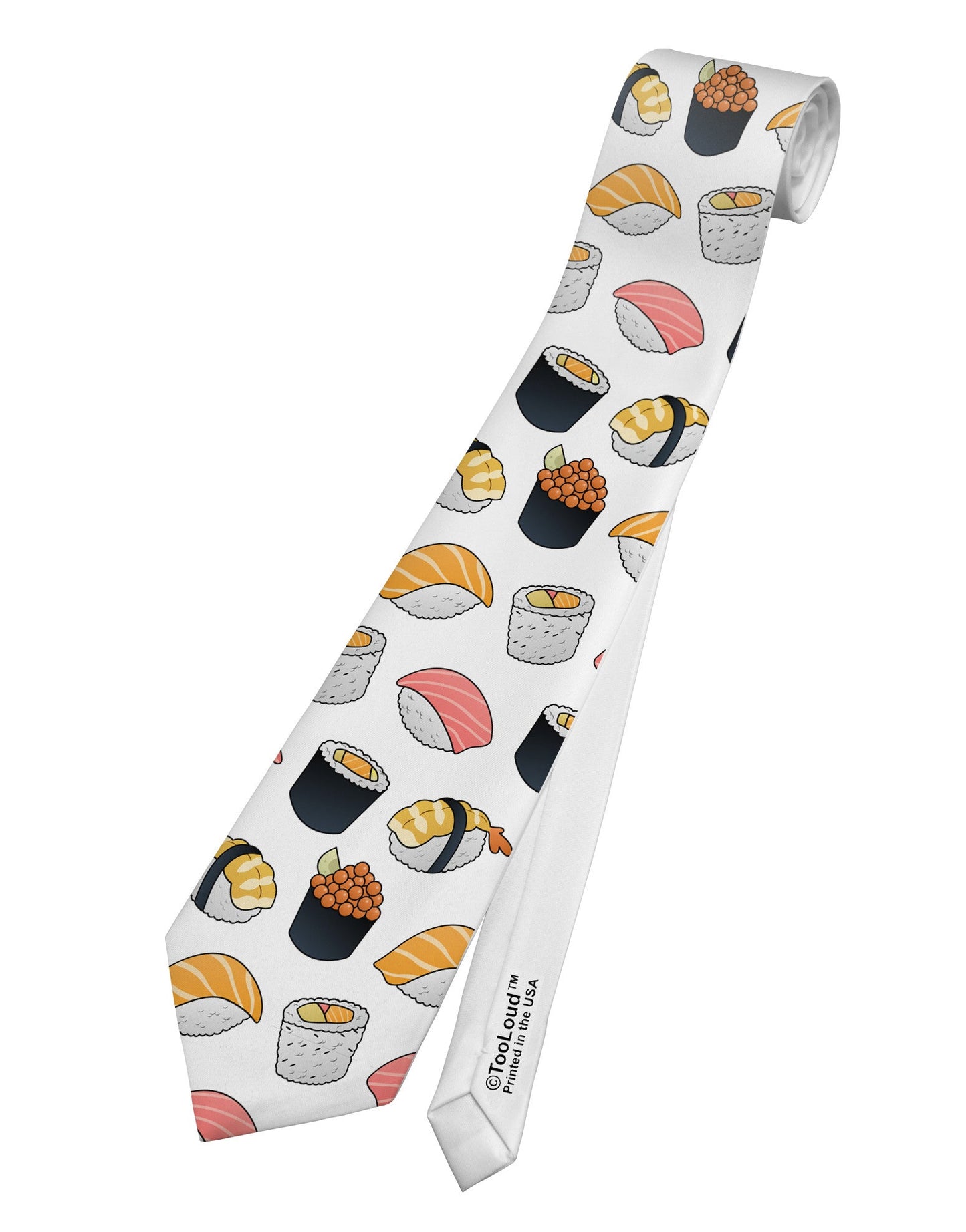 Cute Sushi AOP Printed White Necktie All Over Print