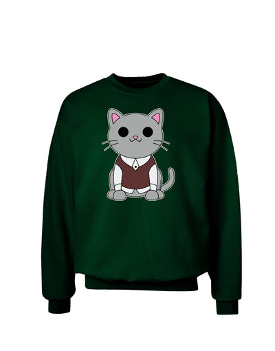 Cute Sweater Vest Cat Design Adult Dark Sweatshirt by TooLoud-Sweatshirts-TooLoud-Deep-Forest-Green-Small-Davson Sales