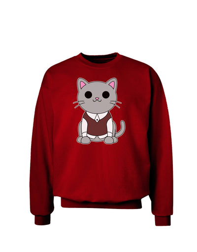 Cute Sweater Vest Cat Design Adult Dark Sweatshirt by TooLoud-Sweatshirts-TooLoud-Deep-Red-Small-Davson Sales