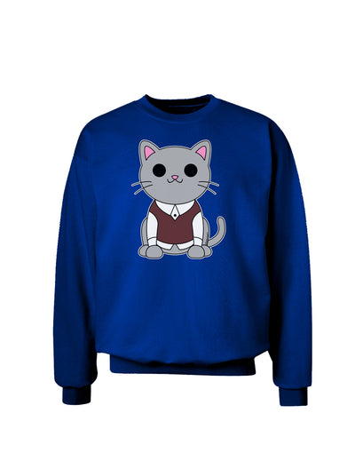 Cute Sweater Vest Cat Design Adult Dark Sweatshirt by TooLoud-Sweatshirts-TooLoud-Deep-Royal-Blue-Small-Davson Sales