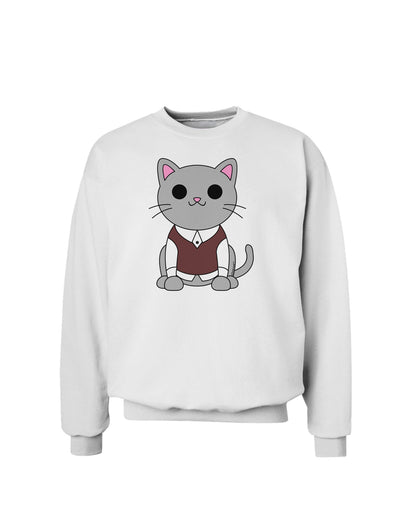 Cute Sweater Vest Cat Design Sweatshirt by TooLoud-Sweatshirts-TooLoud-White-Small-Davson Sales