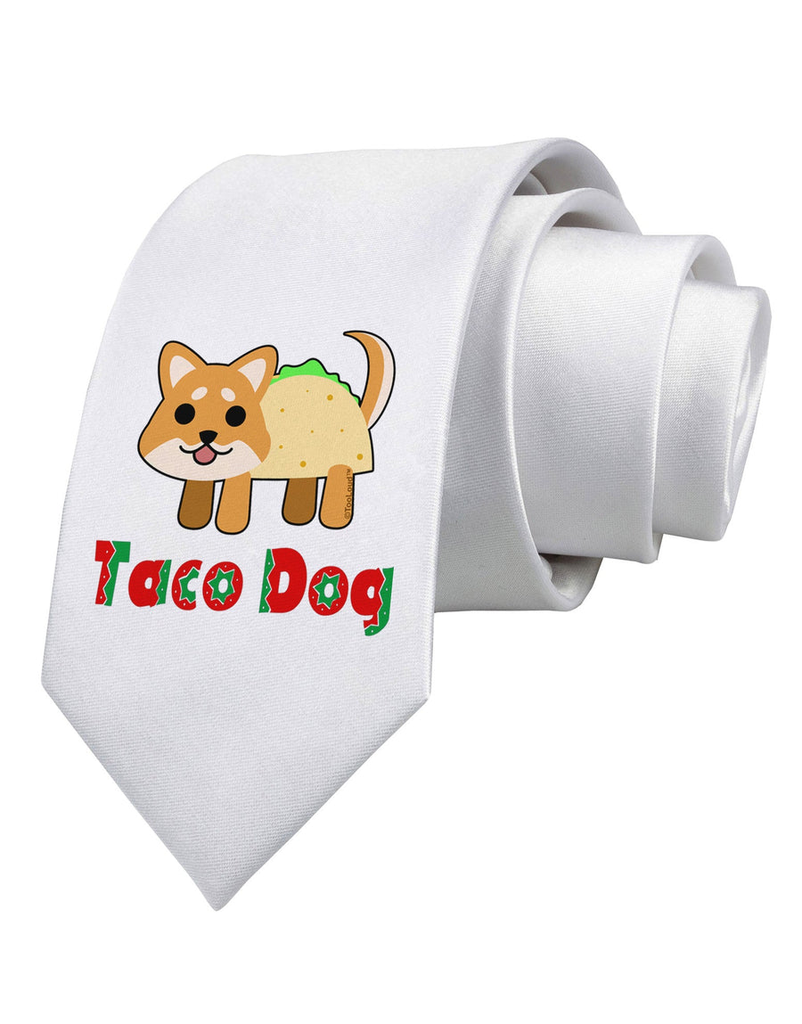 Cute Taco Dog Text Printed White Necktie