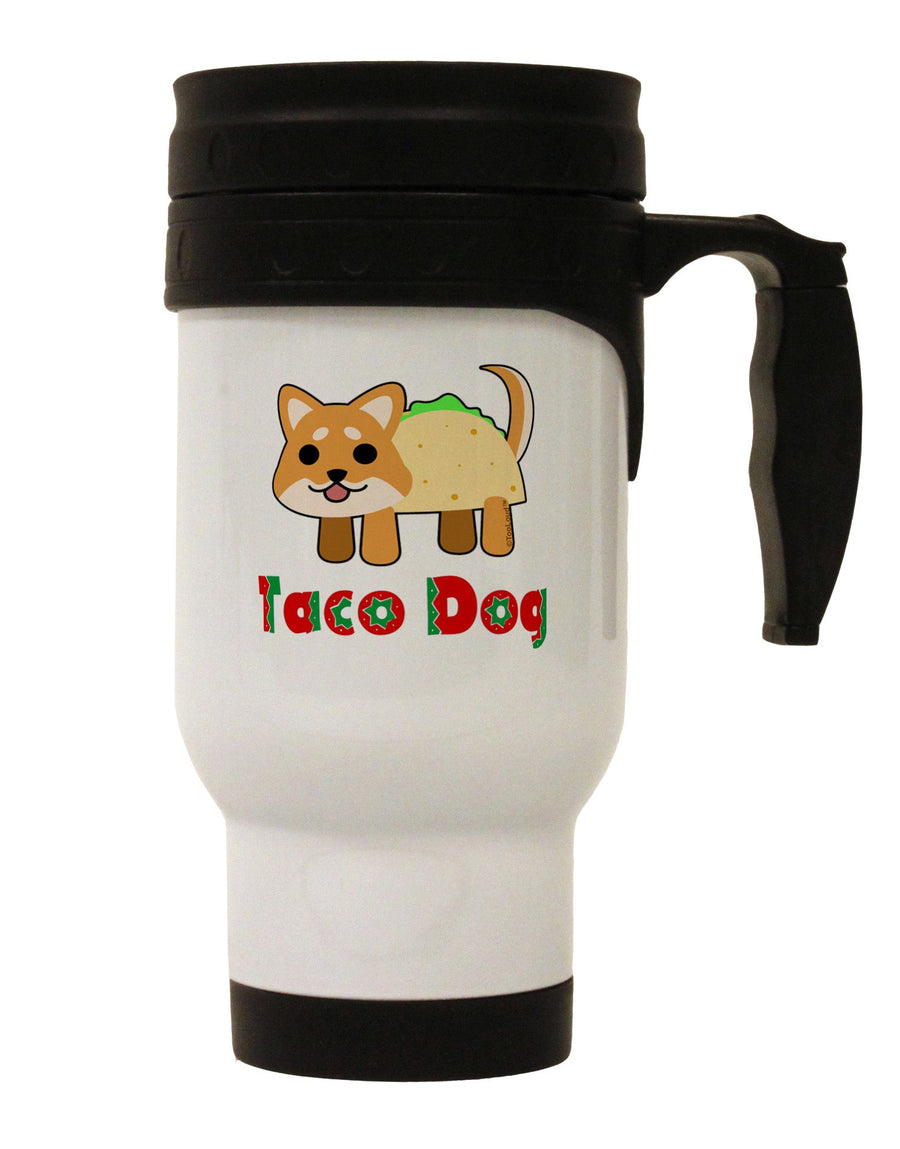 Cute Taco Dog Text Stainless Steel 14oz Travel Mug-Travel Mugs-TooLoud-White-Davson Sales