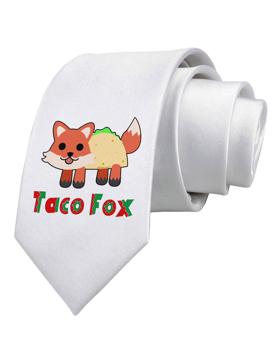 Cute Taco Fox Text Printed White Necktie