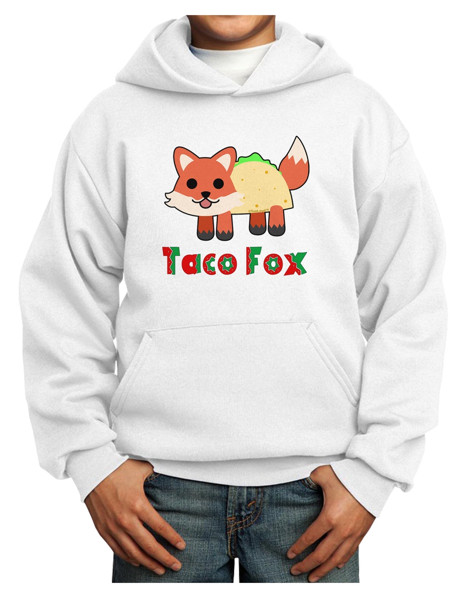 Cute Taco Fox Text Youth Hoodie Pullover Sweatshirt-Youth Hoodie-TooLoud-White-XS-Davson Sales