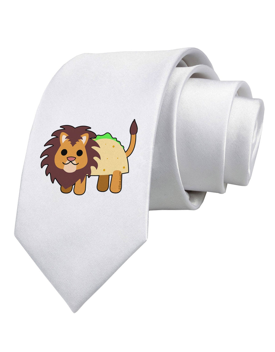 Cute Taco Lion Printed White Necktie