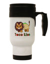 Cute Taco Lion Text Stainless Steel 14oz Travel Mug-Travel Mugs-TooLoud-White-Davson Sales