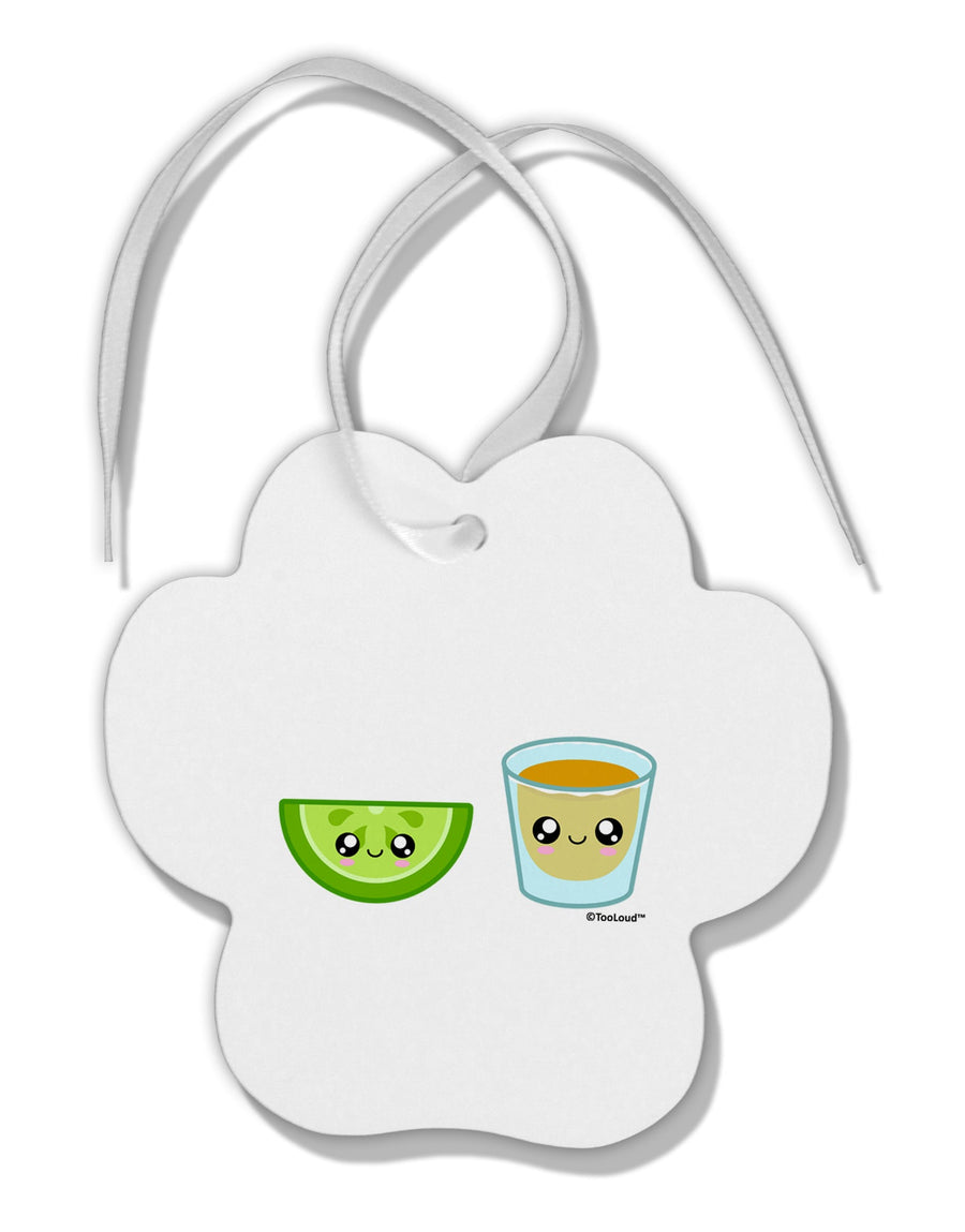 Cute Tequila Shot and Lime Wedge Paw Print Shaped Ornament by TooLoud-Ornament-TooLoud-White-Davson Sales