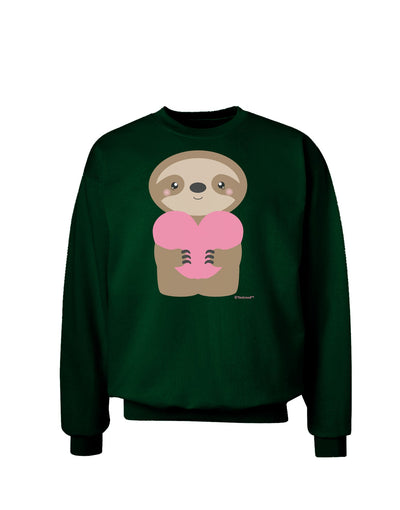 Cute Valentine Sloth Holding Heart Adult Dark Sweatshirt by TooLoud-Sweatshirts-TooLoud-Deep-Forest-Green-Small-Davson Sales