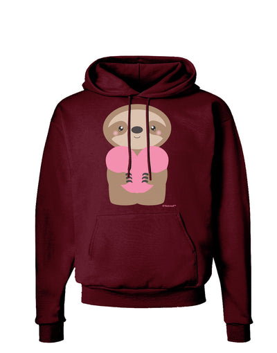 Cute Valentine Sloth Holding Heart Dark Hoodie Sweatshirt by TooLoud-Hoodie-TooLoud-Maroon-Small-Davson Sales