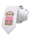 Cute Valentine Sloth Holding Heart Printed White Necktie by TooLoud