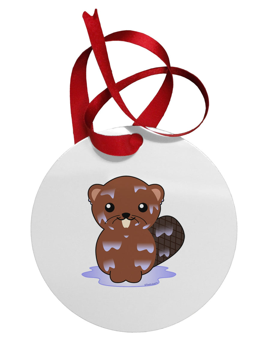 Cute Wet Beaver Circular Metal Ornament-Ornament-TooLoud-White-Davson Sales