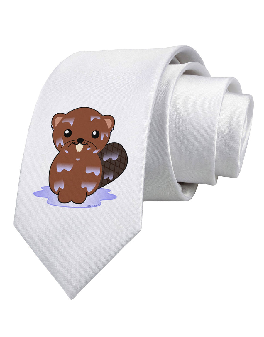 Cute Wet Beaver Printed White Necktie