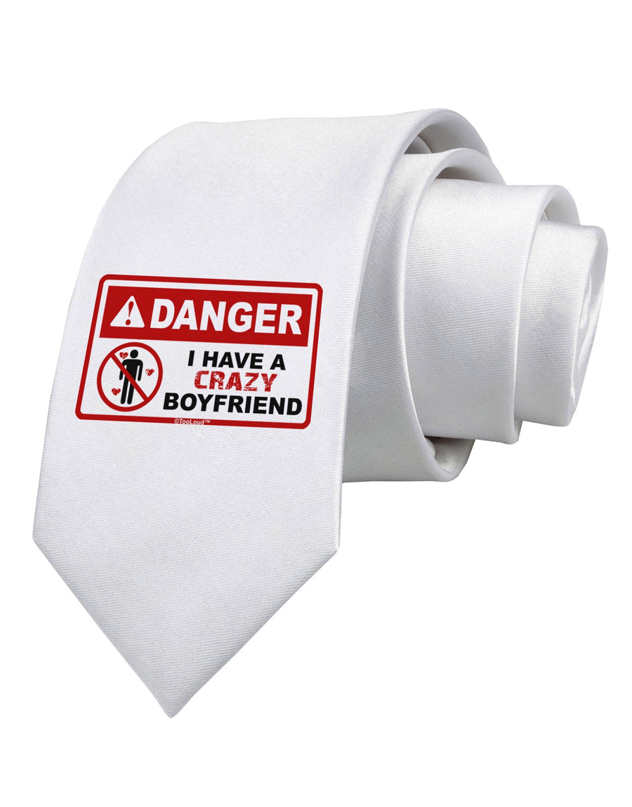 Danger - Crazy Boyfriend Printed White Necktie