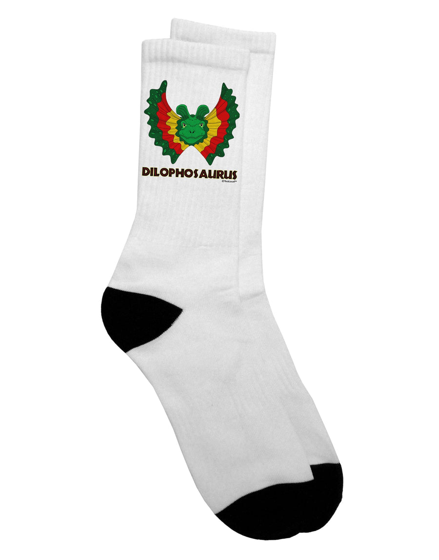 Dilophosaurus Design Adult Crew Socks with Colorful Text - Presented by TooLoud-Socks-TooLoud-White-Ladies-4-6-Davson Sales