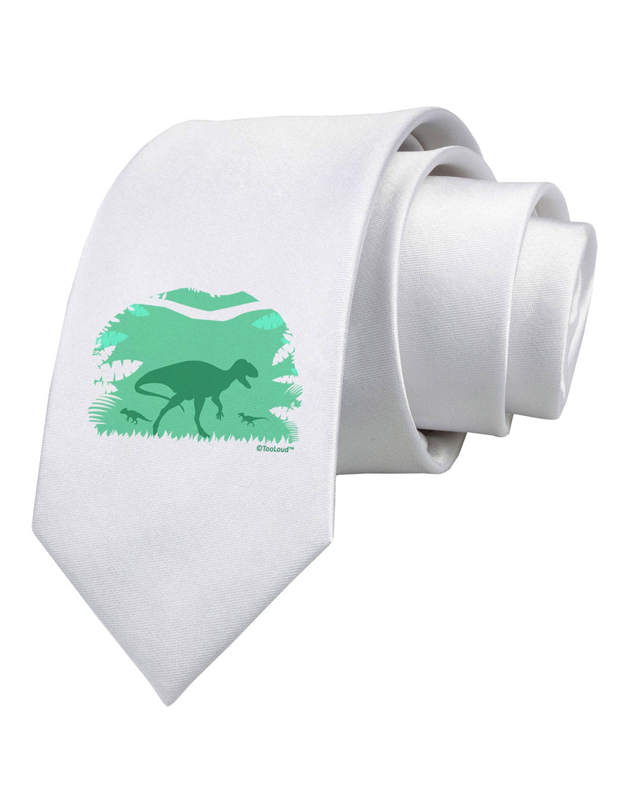 Dinosaur Silhouettes - Jungle Printed White Necktie by TooLoud