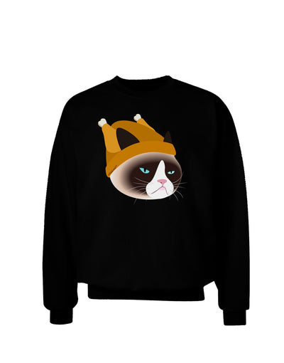 Disgruntled Cat Wearing Turkey Hat Adult Dark Sweatshirt by-Sweatshirts-TooLoud-Black-Small-Davson Sales