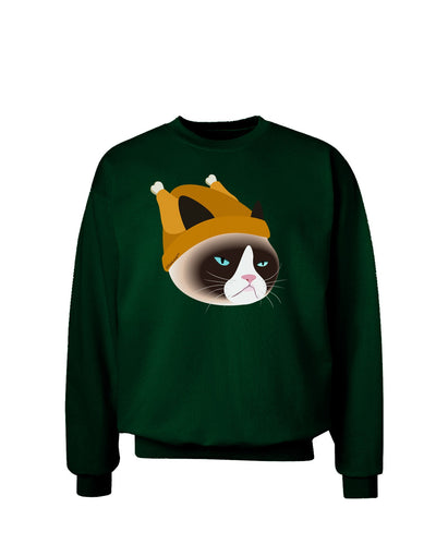 Disgruntled Cat Wearing Turkey Hat Adult Dark Sweatshirt by-Sweatshirts-TooLoud-Deep-Forest-Green-Small-Davson Sales