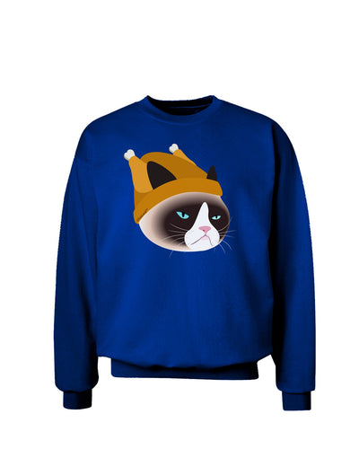 Disgruntled Cat Wearing Turkey Hat Adult Dark Sweatshirt by-Sweatshirts-TooLoud-Deep-Royal-Blue-Small-Davson Sales
