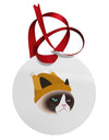 Disgruntled Cat Wearing Turkey Hat Circular Metal Ornament by TooLoud-Ornament-TooLoud-White-Davson Sales