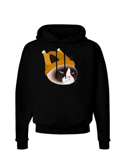 Disgruntled Cat Wearing Turkey Hat Dark Hoodie Sweatshirt by
