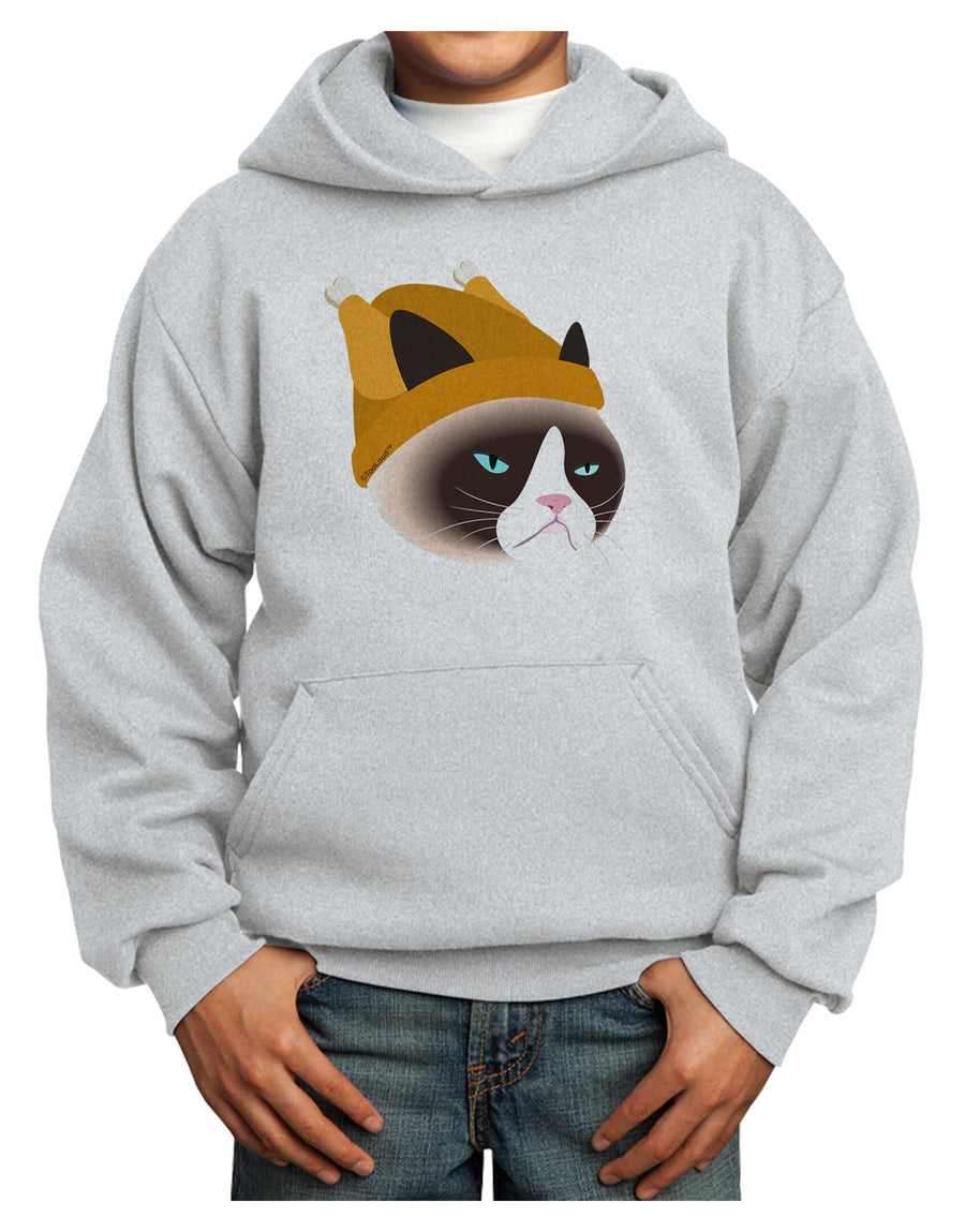 Disgruntled Cat Wearing Turkey Hat Youth Hoodie Pullover Sweatshirt by-Youth Hoodie-TooLoud-White-XS-Davson Sales