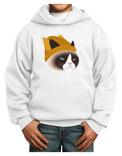 Disgruntled Cat Wearing Turkey Hat Youth Hoodie Pullover Sweatshirt by-Youth Hoodie-TooLoud-White-XS-Davson Sales