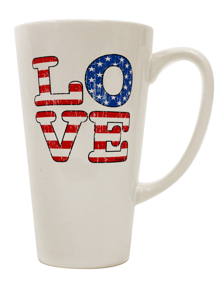 Distressed 16 Ounce Conical Latte Coffee Mug with American Love Design - Expertly Crafted by TooLoud-Conical Latte Mug-TooLoud-White-Davson Sales
