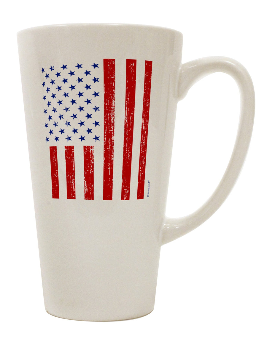 Distressed 16 Ounce Conical Latte Coffee Mug with Red and Blue Stamp Style American Flag - Expertly Crafted by TooLoud-Conical Latte Mug-TooLoud-White-Davson Sales