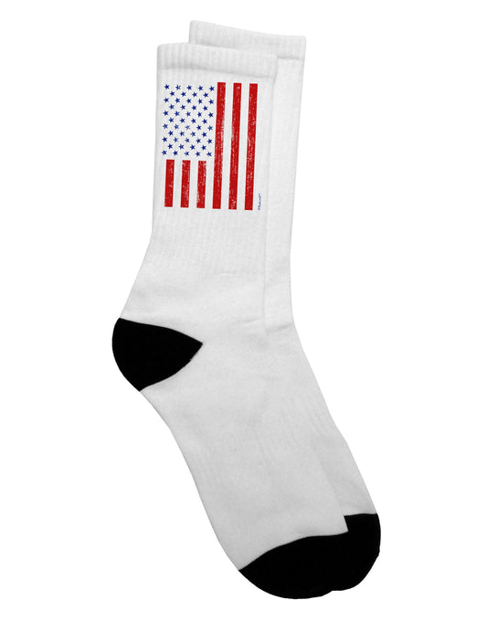 Distressed Adult Crew Socks in Red and Blue Stamp Style American Flag - Exclusively by TooLoud-Socks-TooLoud-White-Ladies-4-6-Davson Sales