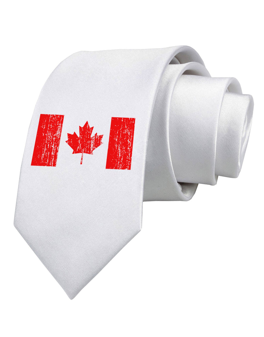 Distressed Canadian Flag Maple Leaf Printed White Necktie