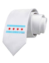 Distressed Chicago Flag Design Printed White Necktie by TooLoud