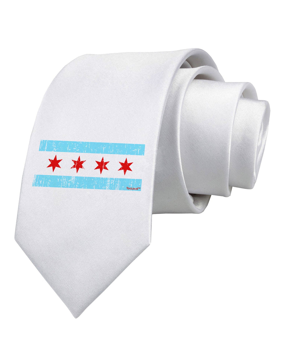 Distressed Chicago Flag Design Printed White Necktie by TooLoud