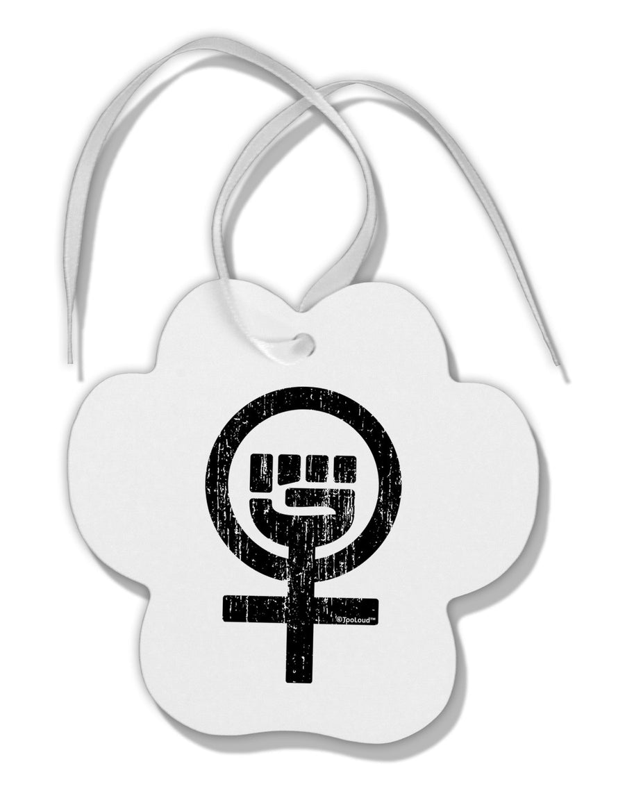 Distressed Feminism Symbol Paw Print Shaped Ornament-Ornament-TooLoud-White-Davson Sales