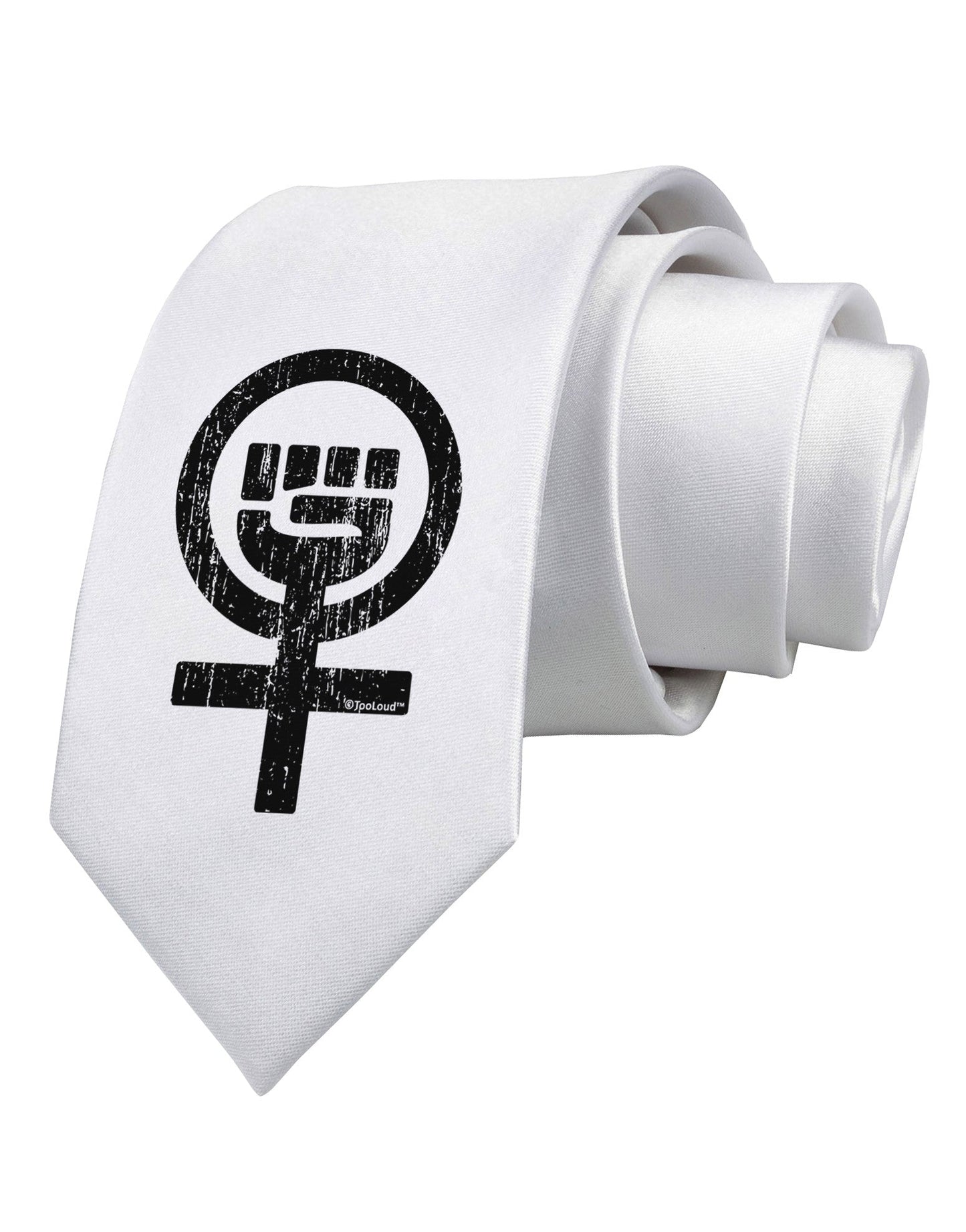 Distressed Feminism Symbol Printed White Necktie