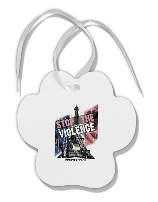 Distressed Paris Stop The Violence Paw Print Shaped Ornament-Ornament-TooLoud-White-Davson Sales