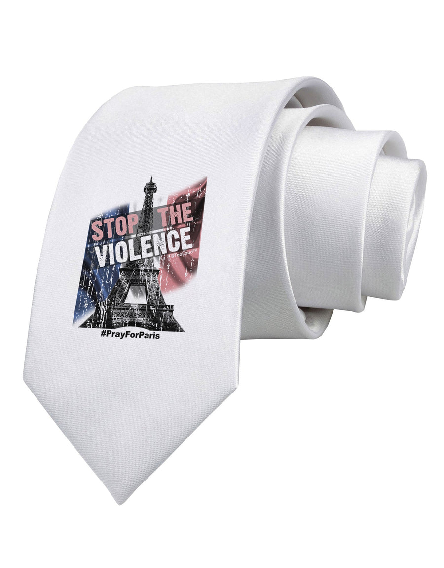 Distressed Paris Stop The Violence Printed White Necktie