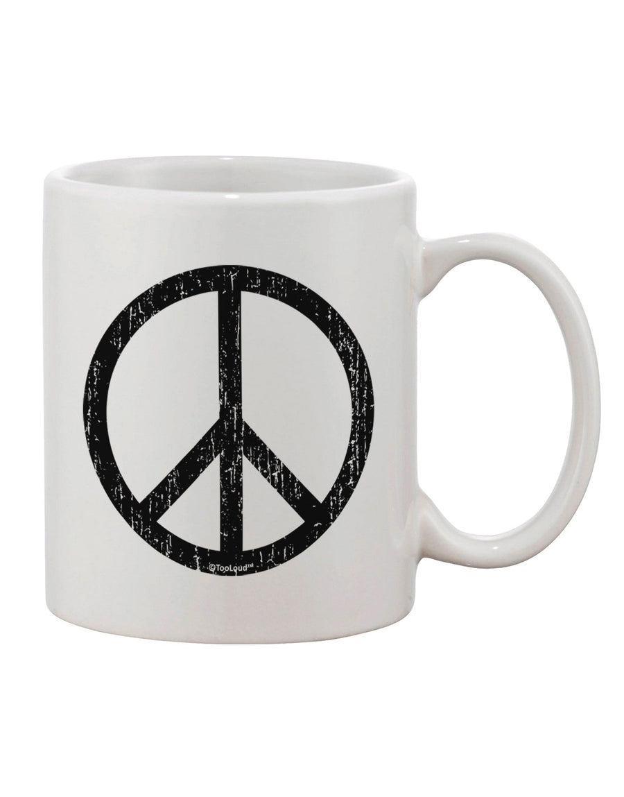 Distressed Printed 11 oz Coffee Mug with Peace Sign Symbol - A Refined Drinkware Essential - TooLoud-11 OZ Coffee Mug-TooLoud-White-Davson Sales