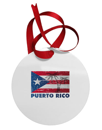 Distressed Puerto Rico Flag Circular Metal Ornament-Ornament-TooLoud-White-Davson Sales