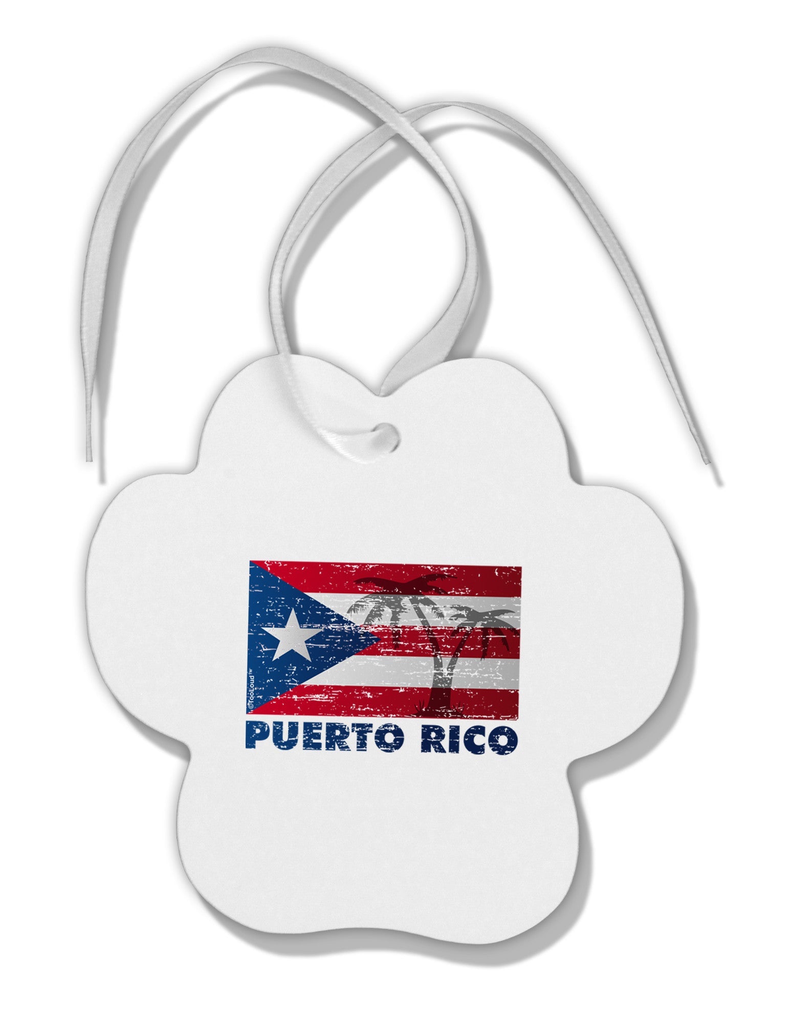 Distressed Puerto Rico Flag Paw Print Shaped Ornament-Ornament-TooLoud-White-Davson Sales