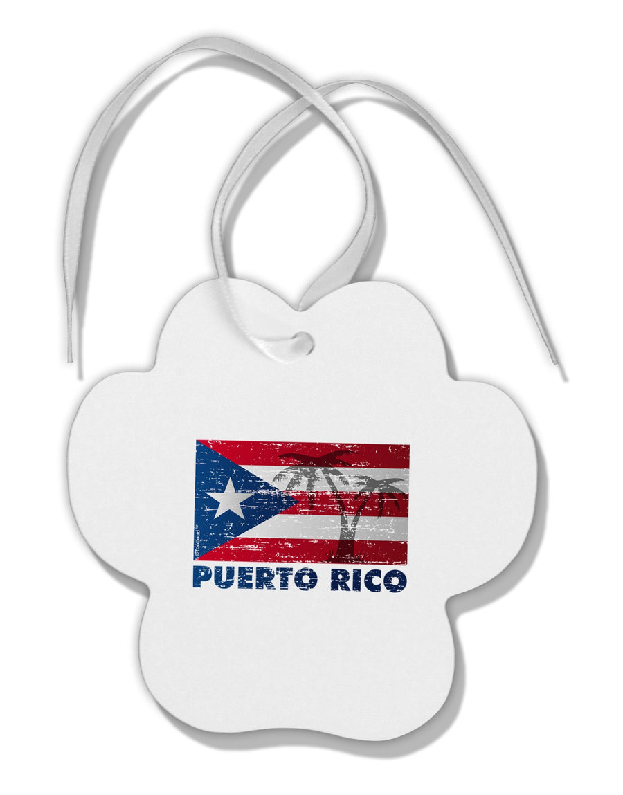 Distressed Puerto Rico Flag Paw Print Shaped Ornament-Ornament-TooLoud-White-Davson Sales