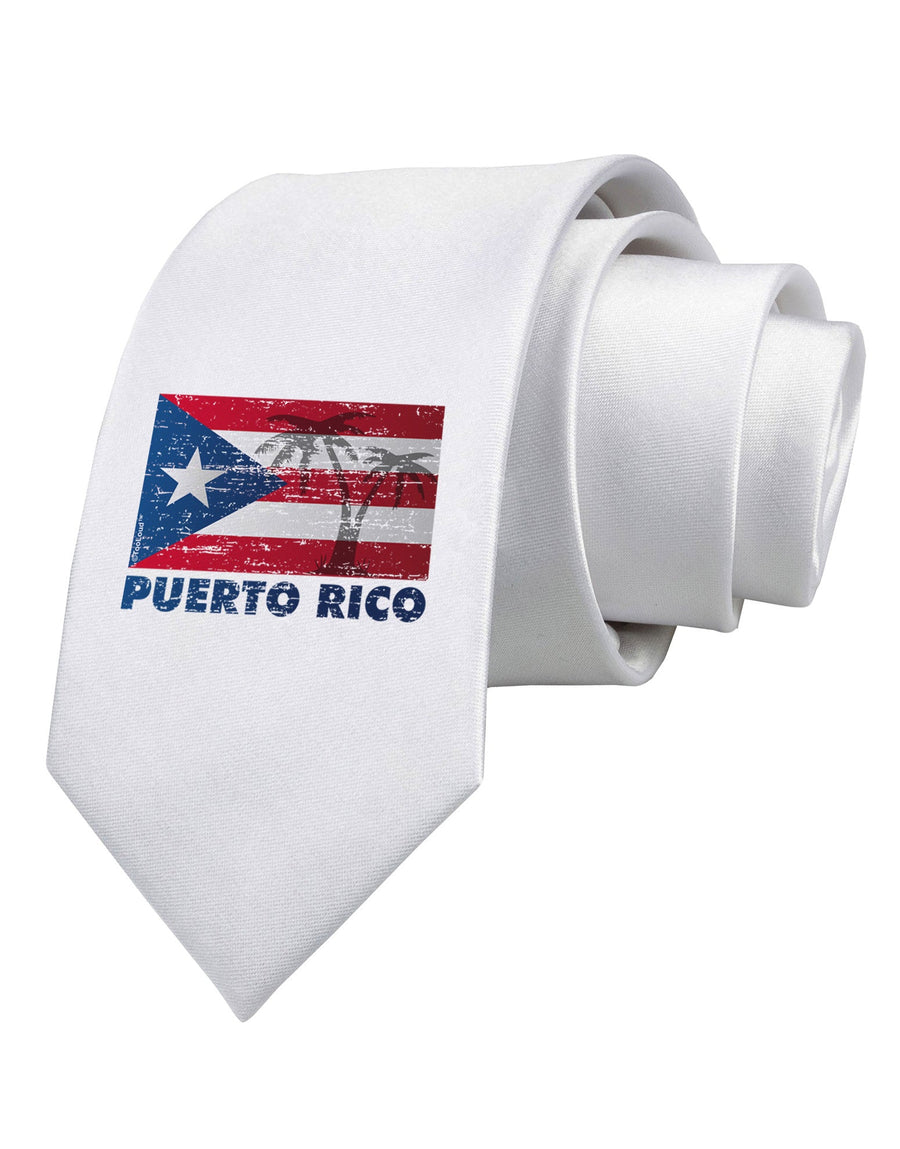 Distressed Puerto Rico Flag Printed White Necktie