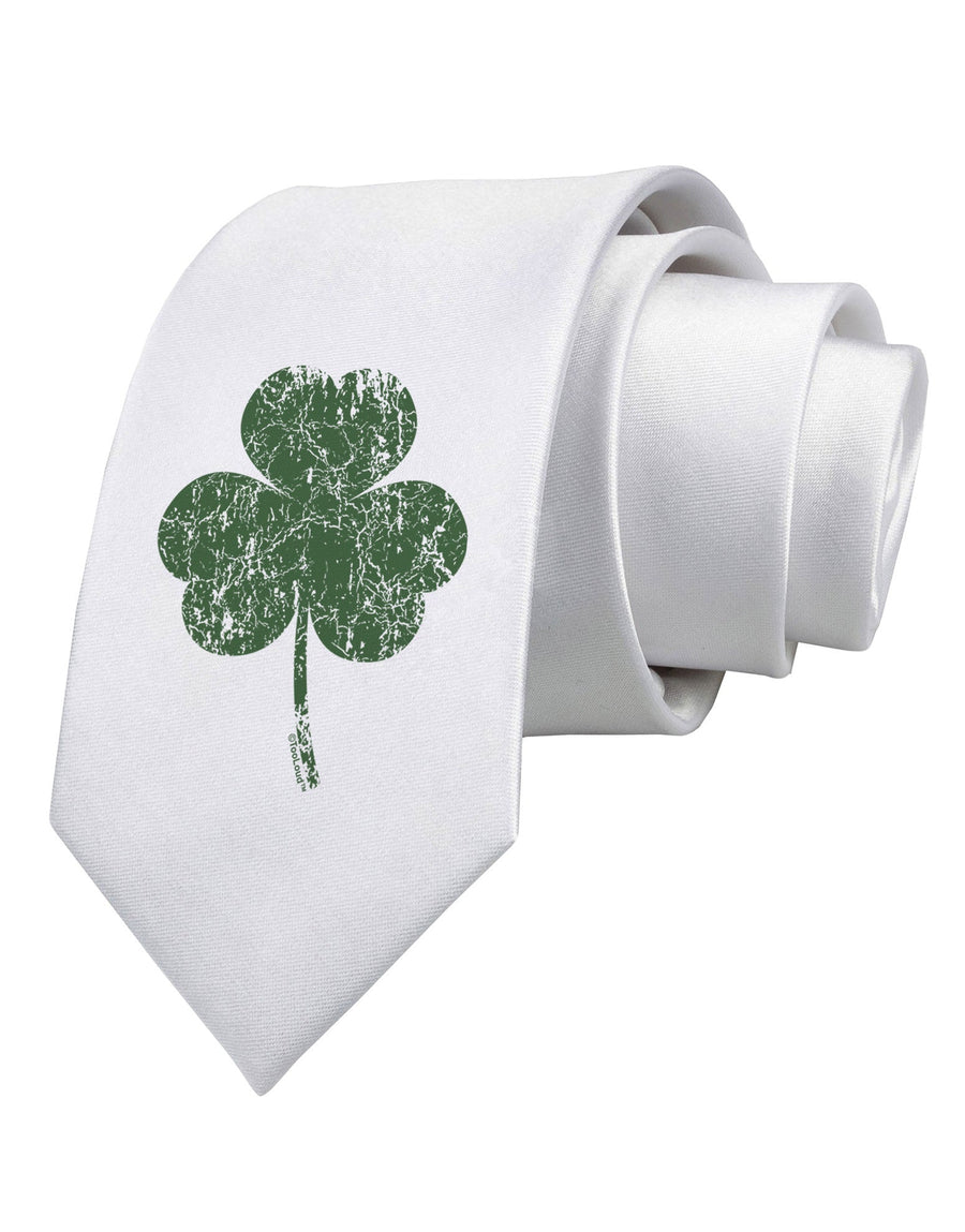 Distressed Traditional Irish Shamrock Printed White Necktie