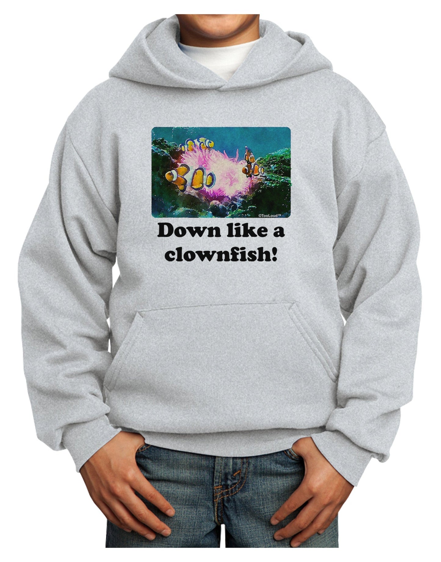 Down Like A Clownfish Youth Hoodie Pullover Sweatshirt-Youth Hoodie-TooLoud-Ash-XS-Davson Sales