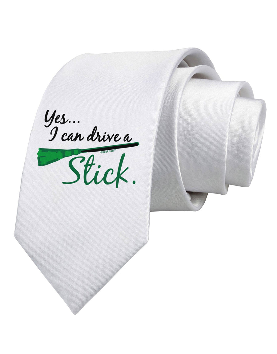 Drive Stick Green Printed White Necktie